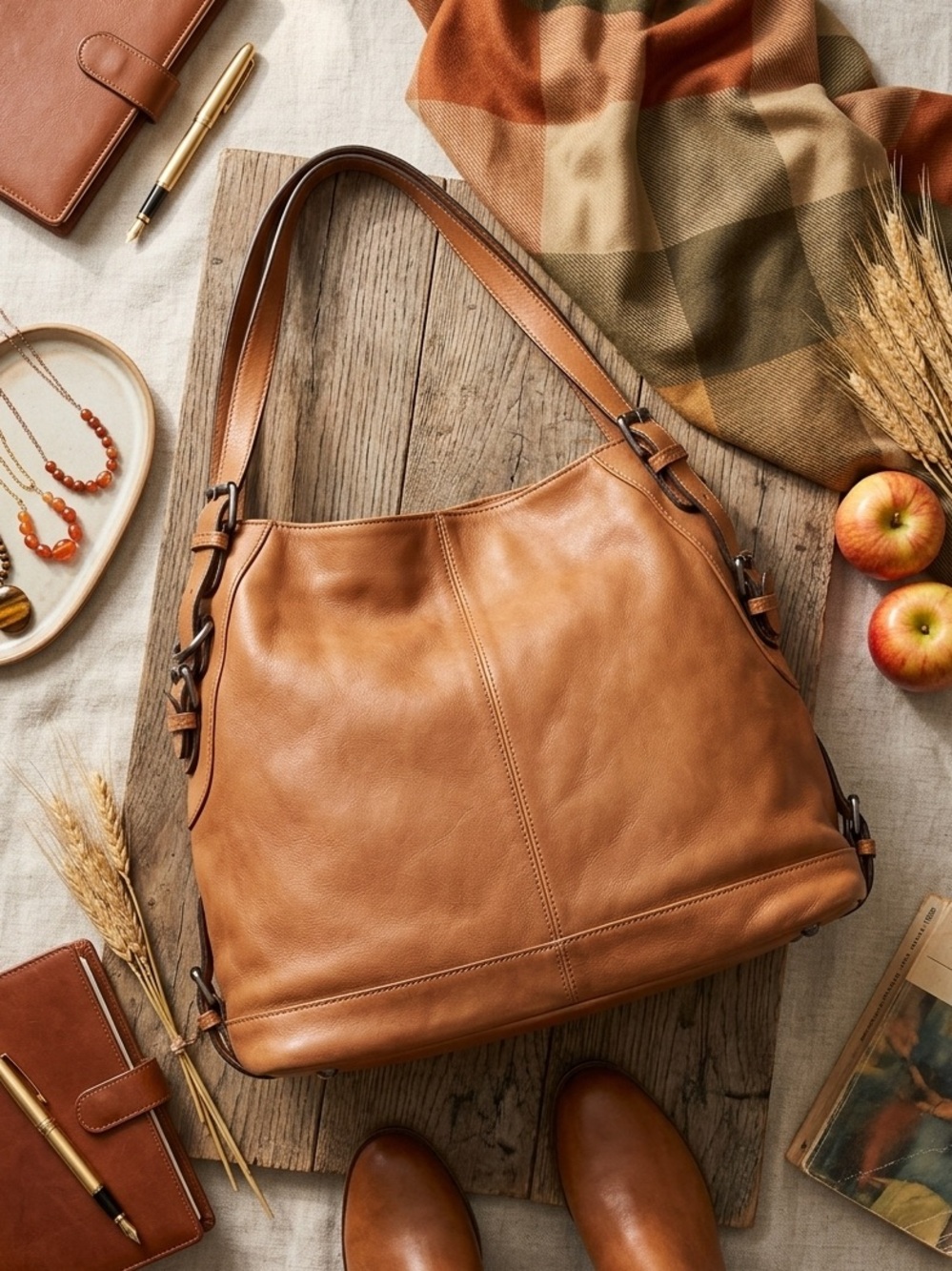 Vintage Boden Slouchy Tan Leather Hobo Shoulder Bag - Boho Chic